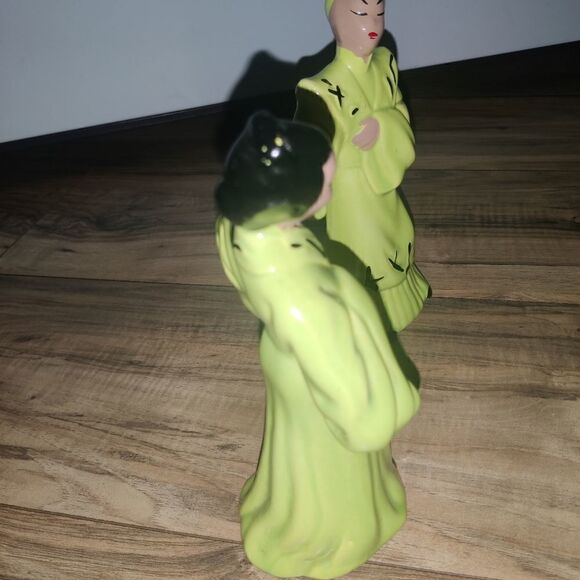 Vintage Asian Ceramic Couple Figurines Green - Picture 5 of 11